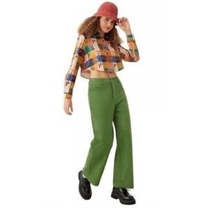 Cider Womens Sz XL Floral Cropped Button Up Top Patchwork Indie Whimsical Garden